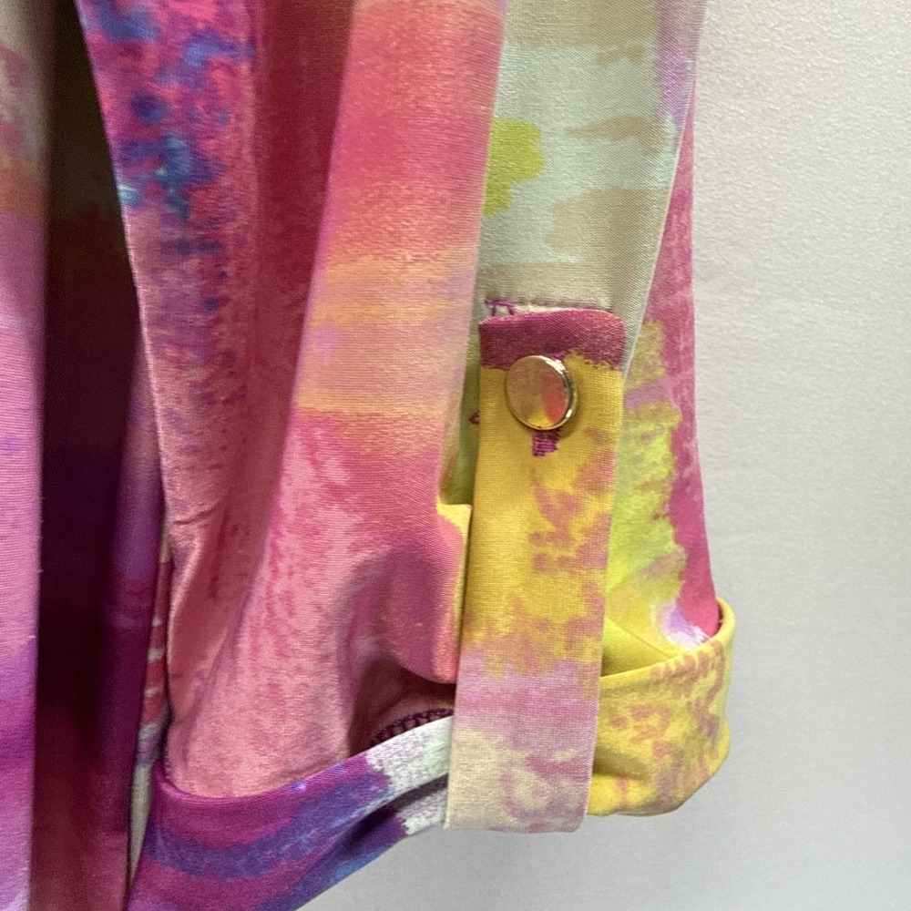 Cocomo Women's Top Blouse Size XL Pink Yellow Artsy 3/4 Sleeve Pullover Slinky - Picture 5 of 7